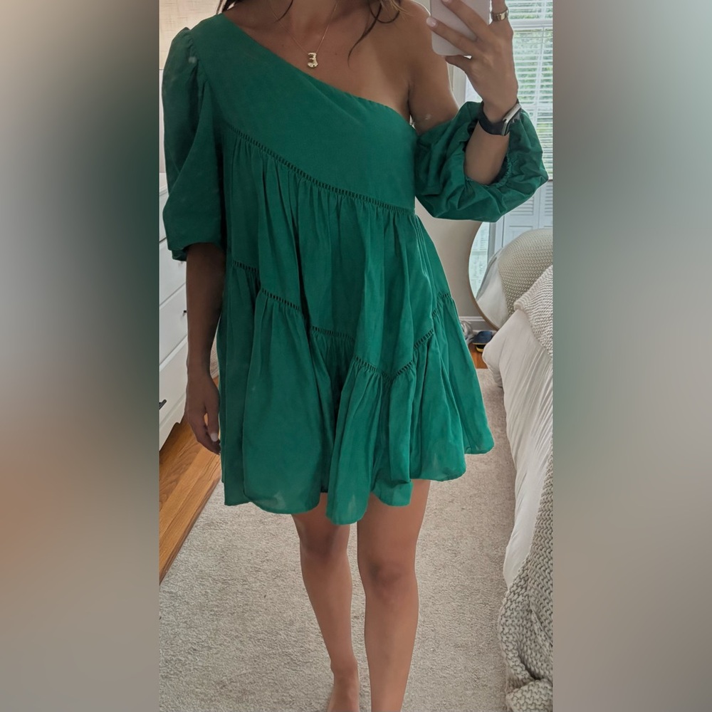 Showpo Green Asymmetrical Puff Sleeve Sundress